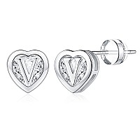 Iefwell Stud Earrings For Girls 925 Sterling Silver Earrings White Gold Earrings For Women Letter V Earrings Cute Heart Earring