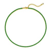 Luxval Tennis Necklace 14K Green Choker Necklaces For Women Dainty Zirconia Cut Faux Diamond Chain 3Mm Width 14Inches