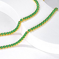 Luxval Tennis Necklace 14K Green Choker Necklaces For Women Dainty Zirconia Cut Faux Diamond Chain 3Mm Width 14Inches