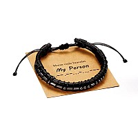 Mens Bracelet Gifts For Him Black Leather Bracelet Gifts For Men My Person Morse Code Bracelets For Mens Gifts Mens Wrist Brace