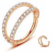 Yrogcu Nose Ring Lip Rings Septumclicker Double Ring With Zicron Rose Gold Ring 20G 8Mm 316L Surgical Steel Sleeper Earring H