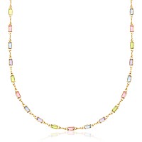 Barzel 18K Gold Plated Multi Stone Crystal Baguette Necklace For Women Made In Brazil