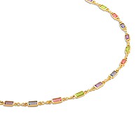 Barzel 18K Gold Plated Multi Stone Crystal Baguette Necklace For Women Made In Brazil