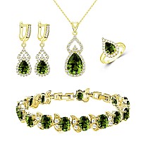 Lmxxvj Womens Jewelry Sets For Women Girl Gold Plated Earring And Necklace Set Adjustable Ring Bracelet With Olive Green Birt