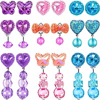 Hicarer 9 Pairs Girls Clip On Earrings Pretend Princess Play Earrings Jewelry Set Lovely Colors