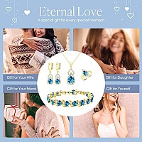 Lmxxvj Womens Jewelry Sets With Sky Blue Crystal Gold Plated Earring And Necklace Set Adjustable Ring Bracelet Birthdayann