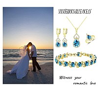 Lmxxvj Womens Jewelry Sets With Sky Blue Crystal Gold Plated Earring And Necklace Set Adjustable Ring Bracelet Birthdayann