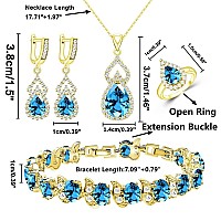 Lmxxvj Womens Jewelry Sets With Sky Blue Crystal Gold Plated Earring And Necklace Set Adjustable Ring Bracelet Birthdayann