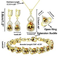 Lmxxvj November Birthstone Jewelry Set For Women Girl With Yellow Teardrop Cubic Zirconia18K White Gold Plated Adjustable Ring