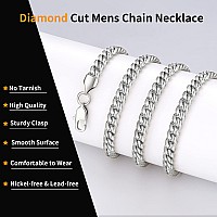 Jewlpire Silver Chain For Men Women Boys Diamond Cut Miami Mens Cuban Link Chain Necklace 6Mm Mens Chain 18K Gold Plated316L