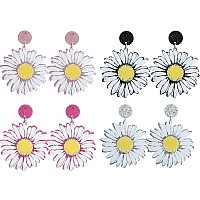 4Pairs Daisy Earrings For Women Girls Acrylic Daisy Earrings Fashion Acrylic Daisy Flower Dangle Earring Cute Acrylic Earrings W