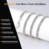 Jewlpire Silver Chain For Men Women Boys Diamond Cut Miami Mens Cuban Link Chain Necklace 4Mm Mens Chain 18K Gold Plated316L