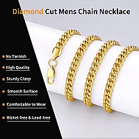 Jewlpire Gold Chain For Men Women Boys Diamond Cut Miami Mens Cuban Link Chain Necklace 6Mm Mens Chain 18K Gold Plated316L St