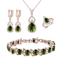 Lmxxvj Womens Jewelry Sets With Fire Cz Stone Rose Gold Plated Peridot Birthstone Earring And Necklace Set Adjustable Ring Br