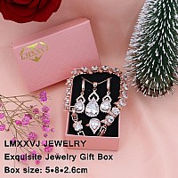 Lmxxvj Women Bride Wedding Jewelry Set White Cubic Zirconia Necklace Adjustable Ring Earrings Bracelet Set Bridal Anniversary