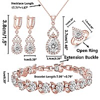 Lmxxvj Women Bride Wedding Jewelry Set White Cubic Zirconia Necklace Adjustable Ring Earrings Bracelet Set Bridal Anniversary