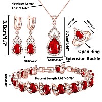 Lmxxvj Womens Jewelry Set With Created Red Ruby Birthstone Rose Plated Earring And Necklace Set Adjustable Ring Bracelet Girl