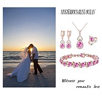 Lmxxvj Jewelry Set For Women Girlcute Princess Fire Pink Cubic Zirconia Stone Earring And Necklace Adjustable Ring Bracelet Set