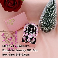 Lmxxvj Jewelry Set For Women Girlcute Princess Fire Pink Cubic Zirconia Stone Earring And Necklace Adjustable Ring Bracelet Set