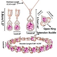 Lmxxvj Jewelry Set For Women Girlcute Princess Fire Pink Cubic Zirconia Stone Earring And Necklace Adjustable Ring Bracelet Set