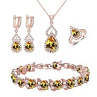 Lmxxvj Yellow Teardrop Cubic Zirconia Stone Jewelry Sets For Women Girlnovember Birthstone Fashion Rose Gold Plated Earring And