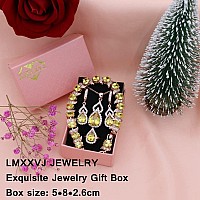 Lmxxvj Yellow Teardrop Cubic Zirconia Stone Jewelry Sets For Women Girlnovember Birthstone Fashion Rose Gold Plated Earring And