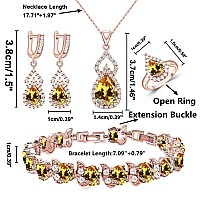 Lmxxvj Yellow Teardrop Cubic Zirconia Stone Jewelry Sets For Women Girlnovember Birthstone Fashion Rose Gold Plated Earring And