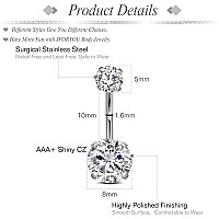 Jforyou Silver Belly Button Rings Stainless Steel 14G Cz Opal Heart Navel Rings Women Girls Belly Piercing Jewelry