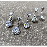 Jforyou Silver Belly Button Rings Stainless Steel 14G Cz Opal Heart Navel Rings Women Girls Belly Piercing Jewelry