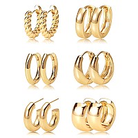 Gold Hoop Earrings Set 14K Real Gold Plated Huggie Earrings Hypoallergenic Chunky Twisted Thick Jewelry For Multiple Piercing Fo