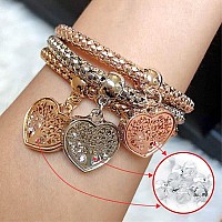 Silaner Crystal Charms Multilayer Bracelets 3Pcs Goldsilverrose Gold Corn Chain Bracelet For Women Tree Of Life Heart Shape