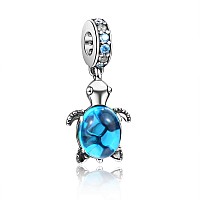 Valgacls Cute Sea Turtle Dangle Charm 925 Sterling Silver Charms For Bracelets Necklace Cubic Zirconia Charms Valentines Day M