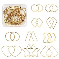 Cheriswelry 10Pairs 201 304 Stainless Steel Big Hoop Earrings Hypoallergenic Golden Hoop Earrings Geometric Beaded Hoop Earrin