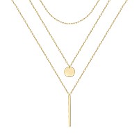 Ava Riley Layered Necklace For Women 14K Gold Plated Chain Disc Bar Necklace Trendy Layering Choker Necklace For Women