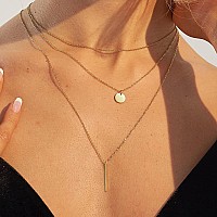 Ava Riley Layered Necklace For Women 14K Gold Plated Chain Disc Bar Necklace Trendy Layering Choker Necklace For Women