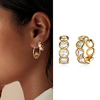 Myears Women Chain Link Earrings Gold Huggie Circle Hoop Diamond Cubic Zirconia 14K Gold Filled Small Simple Handmade Hypoallerg