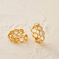 Myears Women Chain Link Earrings Gold Huggie Circle Hoop Diamond Cubic Zirconia 14K Gold Filled Small Simple Handmade Hypoallerg