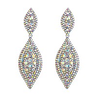 Flyonce Womens Rhinestone Crystal Wedding Bridal 2 Leaf Drop Dangle Chandelier Earrings Iridescent Clear Ab