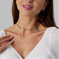 Tasiso 14K Gold Plated Choker Necklace Minimalist Flat Snake Chain Choker Dainty Tarnish Resistant Herringbone Necklace For Wome