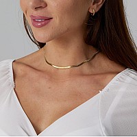 Tasiso 14K Gold Plated Choker Necklace Minimalist Flat Snake Chain Choker Dainty Tarnish Resistant Herringbone Necklace For Wome