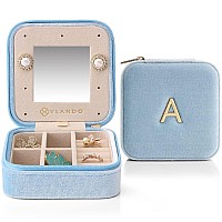 Vlando Velvet Travel Jewelry Case A Initial Letter Travel Jewelry Box For Women Girls Small Jewelry Organizer Box With Mirror