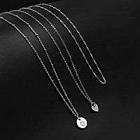 Aisansty Layered Silver Heart Initial Necklaces For Women Girls 14K White Gold Plated Handmade Dainty Tiny Heart Personalized Le