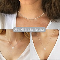 Aisansty Layered Silver Heart Initial Necklaces For Women Girls 14K White Gold Plated Handmade Dainty Tiny Heart Personalized Le