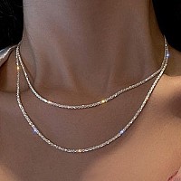 Tasiso Silver Plated Rope Chain Necklace Dainty Shiny Twist Chain Necklace For Women Sparkling Choker Necklace Set Stacking Mini