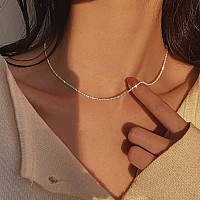 Tasiso Silver Plated Rope Chain Necklace Dainty Shiny Twist Chain Necklace For Women Sparkling Choker Necklace Set Stacking Mini