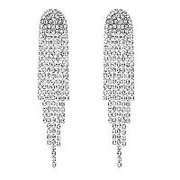 Selovo Chandelier Tassel Long Big Statement Chain Dangle Drop Earrings Clear Austrian Crystal Silver Tone