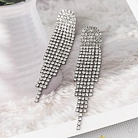 Selovo Chandelier Tassel Long Big Statement Chain Dangle Drop Earrings Clear Austrian Crystal Silver Tone