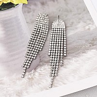 Selovo Chandelier Tassel Long Big Statement Chain Dangle Drop Earrings Clear Austrian Crystal Silver Tone