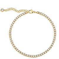 Mevecco Anklet For Women Gold Tennis Chain Round Zirconia Cut Faux Diamond 14K Gold Plated Dainty Chain Boho Beach Summer Simple