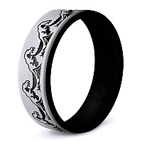 Knot Theory Dual Layer Waves Silicone Ring For Men And Women Smooth Silver Size 8 Breathable Comfort Fit 6Mm Bandwidth